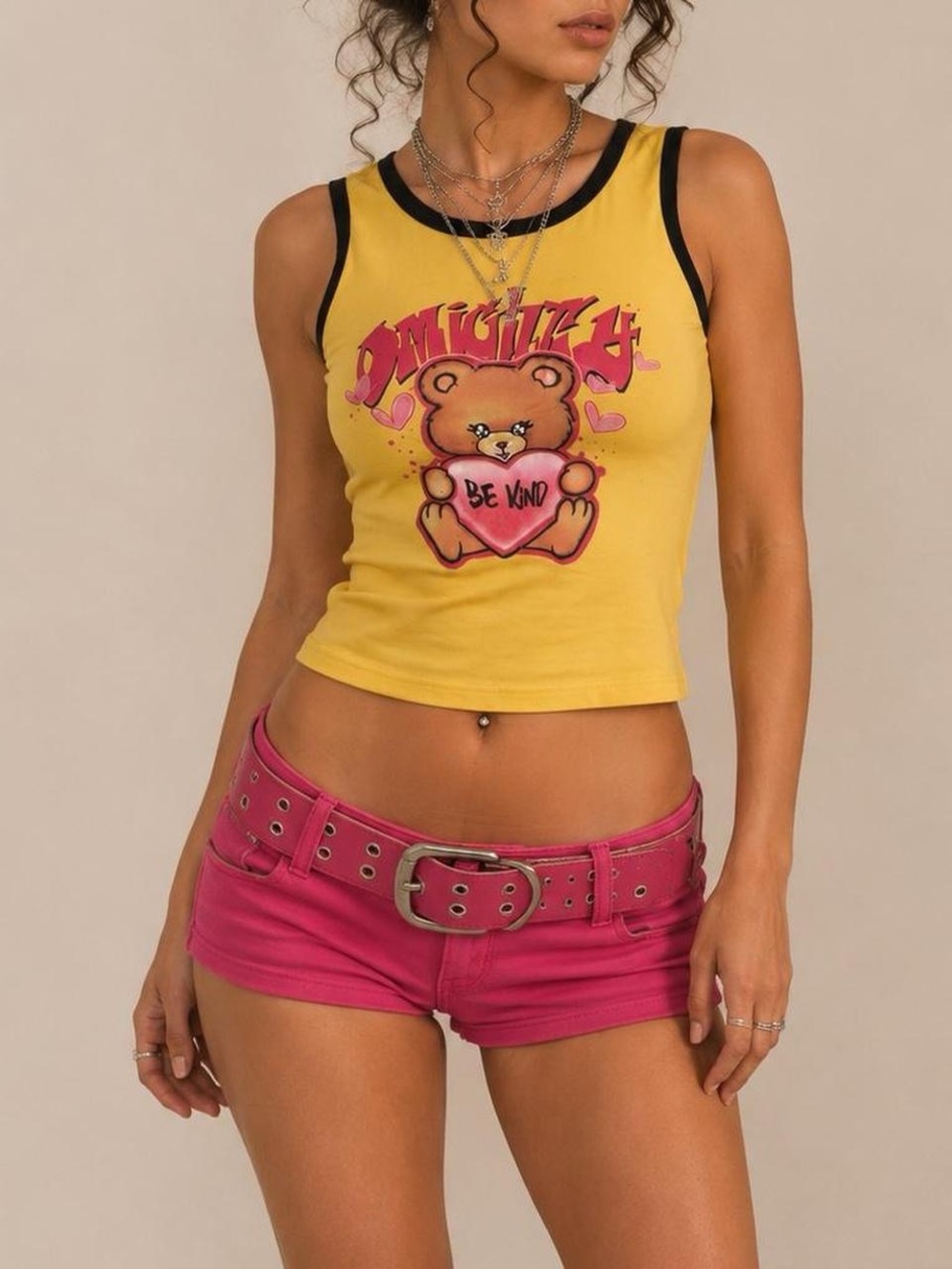 Omighty Yellow Ringer Tank with Teddy 'Be Kind' Graphic